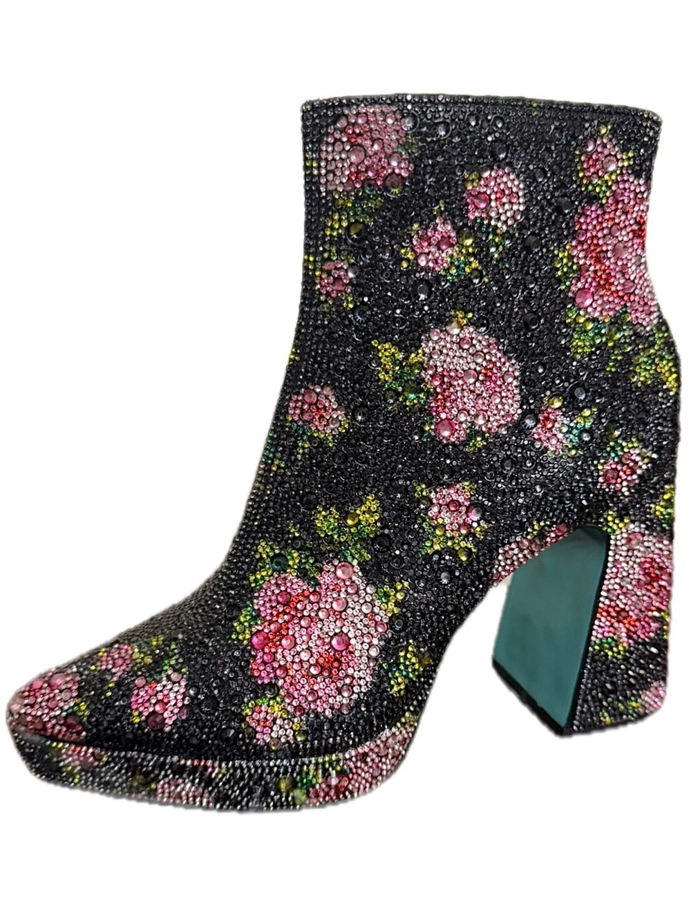 Betsey Johnson Della Floral Rhinestone Ankle Booties Black Size 9 NWOT